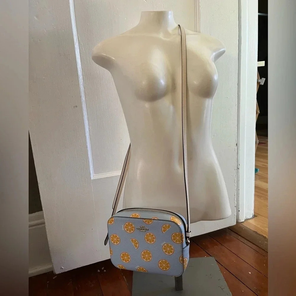 Coach Blue & Yellow Orange Print Crossbody Camera Bag NWOT - Picture 12 of 12